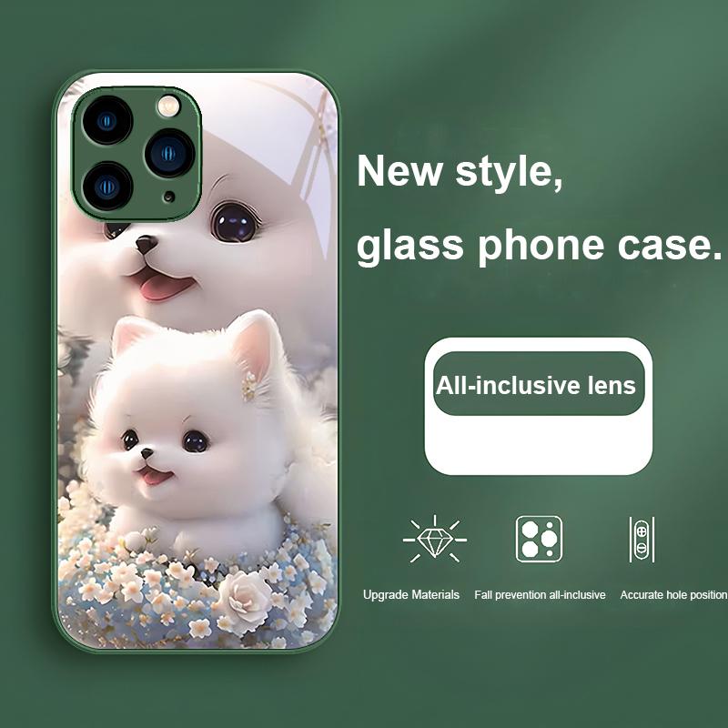 Süßes Haustier Süßer Welpe Hund Lila Für Iphone 16 Plus 15 14 13 12 Mini 11 Pro Max X XS XR 7 8 Plus 2022 Gehärtetes Glas Handyhülle