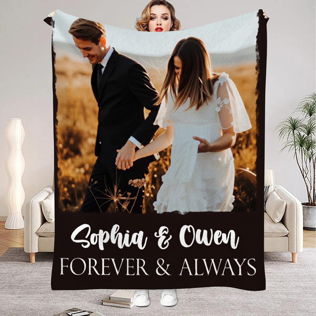 Valentine's Day Flannel Blanket Customized Your Photo Blanket for Boyfriend Girlfriend Couple Anniversary for home Decoration