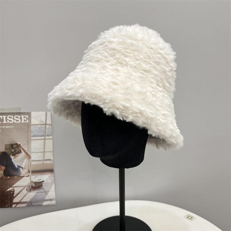 Tjock varm fluffig bucket-hatt i imiterad mink, höst- och vintermode, söt bucket-hatt