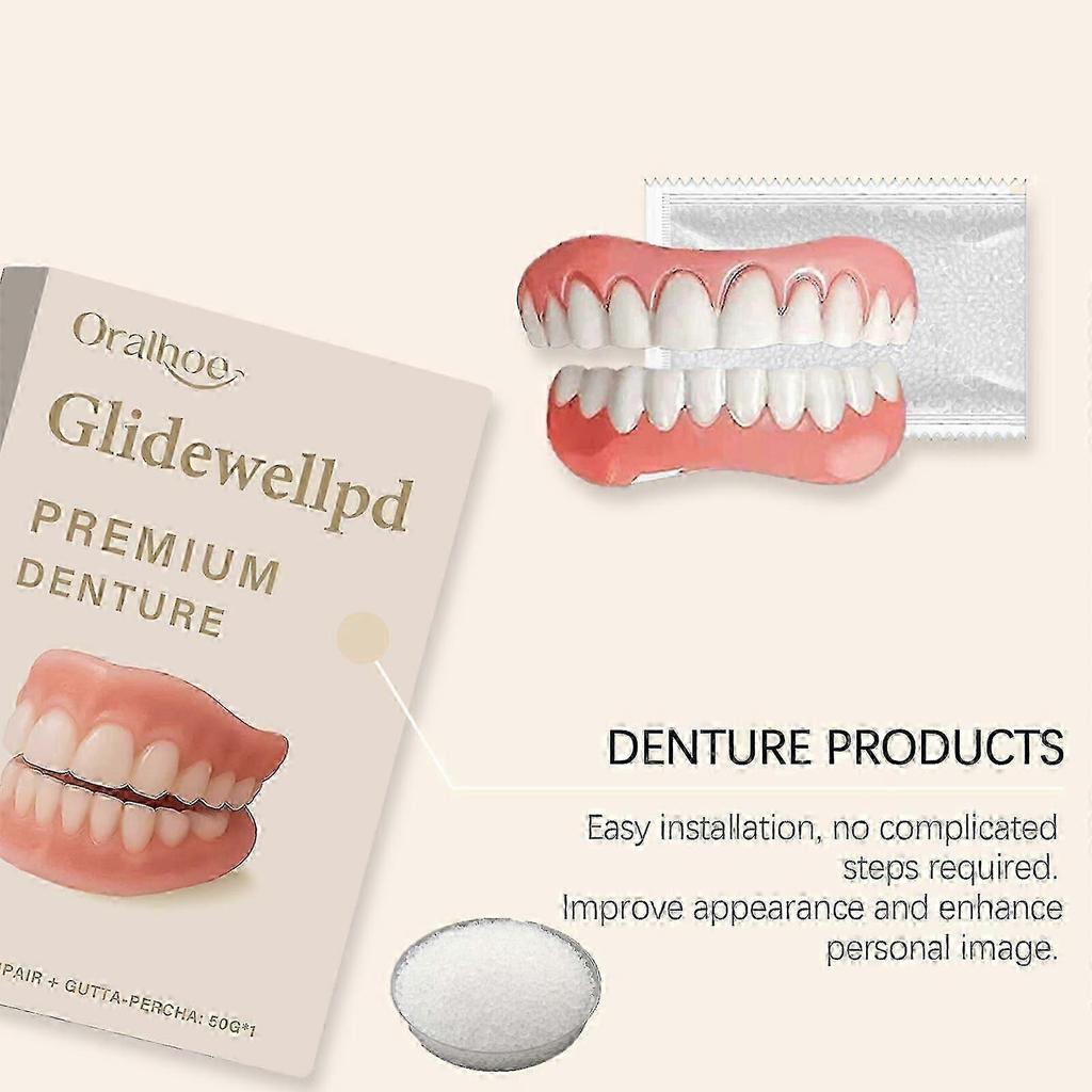 Oralhoe Silicone Denture Set with Beautiful Teeth, Comfortable Smile Material, Denture Care Set