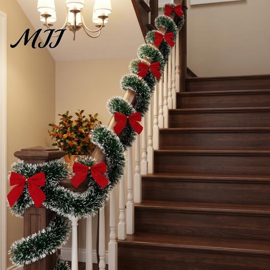 Red Bow Xmas Ornament Christmas Tinsel Garland with Bows, 78.7 Inch Metallic Twisted Hanging Durable Faux Plant for Fireplace, Mantel, Staircase,