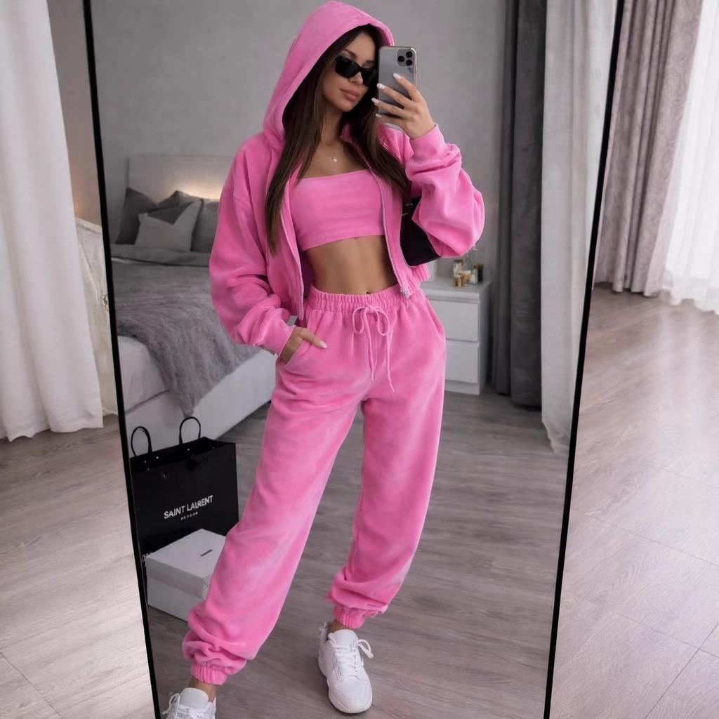 Cross-border European and American Women's Clothing Amazon Hooded Cardigan Slim-fitting Inner Tube Top Sports Elastic Pants