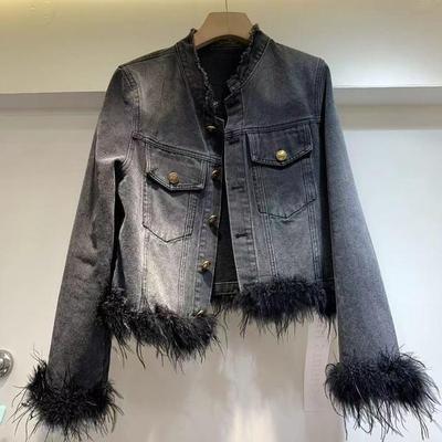 Thirteen Rows 2025 Retro Koreanische Denimjacke mit Pelz-Patchwork für Damen - Lockere Passform, Vielseitig für Frühling/Herbst