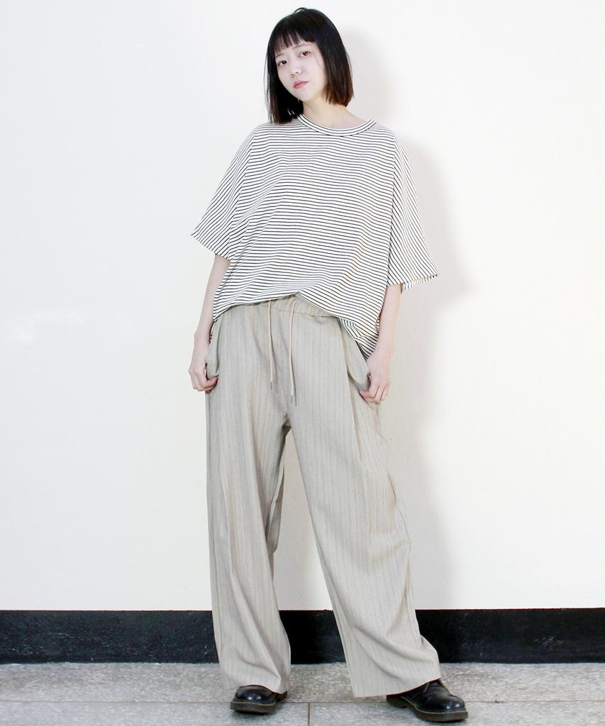 Deumakeu Side One-Pleat Stripe Real Wide Pants Beige (Spring/Summer Ver.)