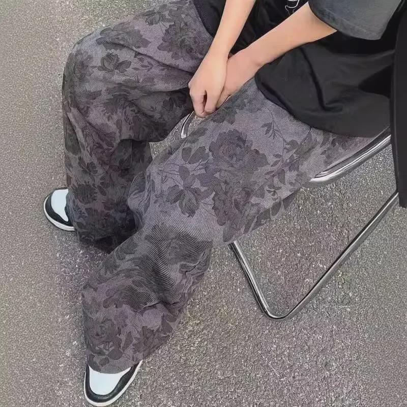 Unisex Corduroy Retro Wide-Leg Printed Pants