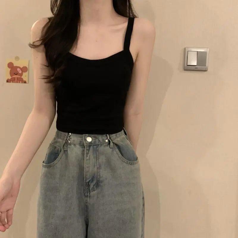 WTEMPO Letní tílka tank topy ležérní topy ženy s vestavěnou podprsenkou ramínkové tílko pro ženu jednobarevné dámské korejský styl