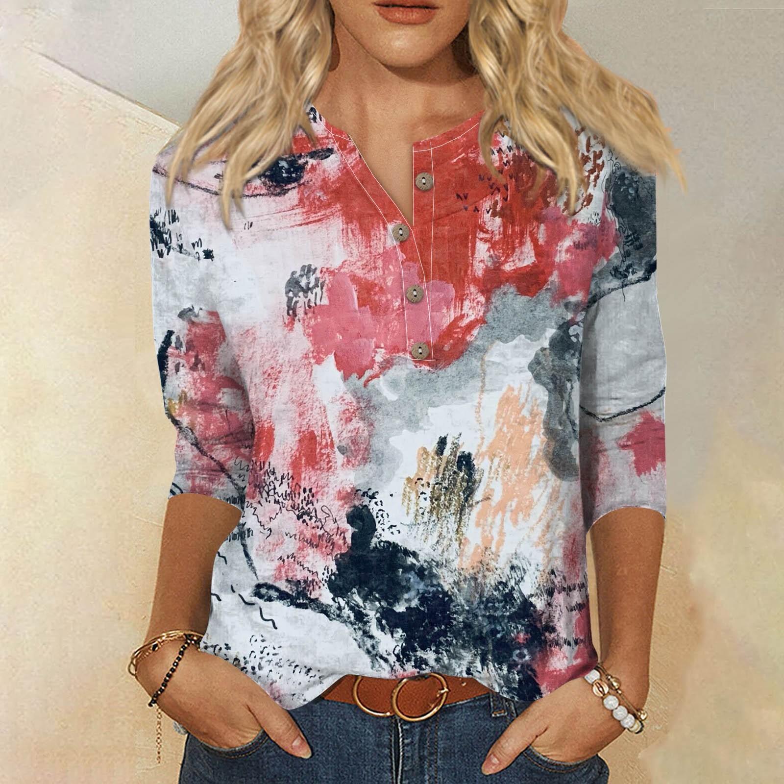 

Женская футболка с цветочным принтом и рукавом три четверти, верхняя футболка, нижняя рубашка XL красный