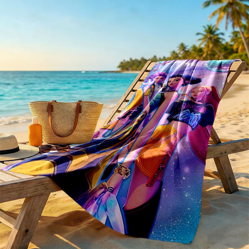 Kpop Demon Hunter Beach Towel Quick-Dry Soft Microfiber Comfortable Lightweight Suitable for Swimming, Gym, Camping, Yoga Vacation