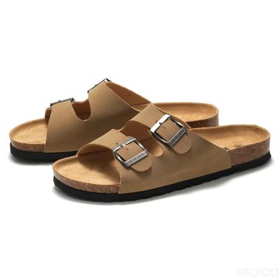 Fashion 2025 Male Comfortable Slipper Man's Leather Sandal Beach Men Designer Brands Shoes Leather Buckle Cork Slippers Summer Homme