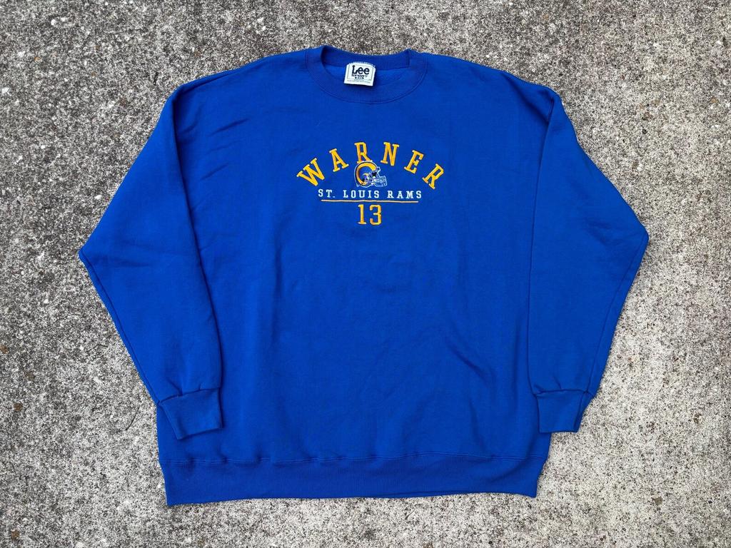 Vintage 90s St Louis Rams Kurt Warner Crewneck Size XXL by Lee Sport