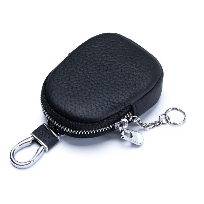 New leather mini change bag multi-function key storage bag universal earphone bag first layer cowhide small wallet чёрный