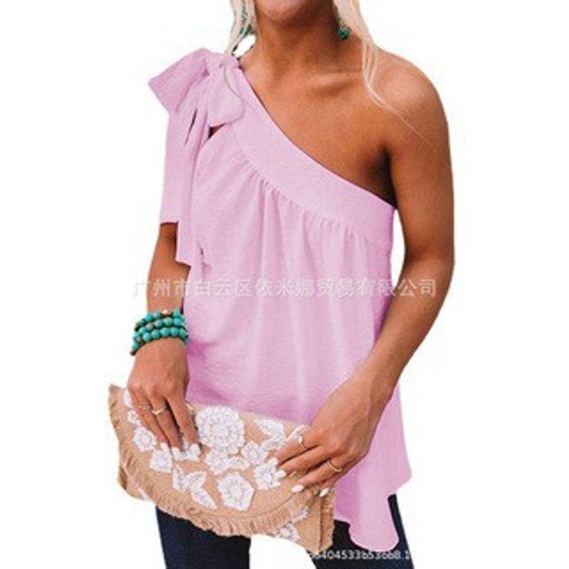 Slanted Shoulder Lace Up Sleeveless Top Pure Color Shoulder Shoelace Sleeveless Tops