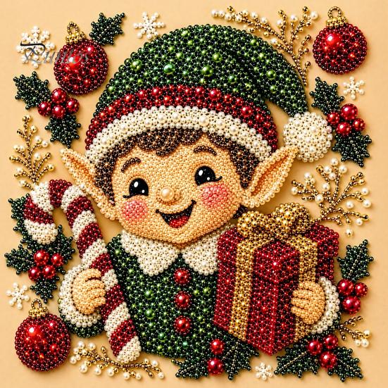 Christmas Home Decoration Faux Pearl Art Kit, DIY Snowman Painting 3D Festive Living Room Accents Xmas Scenes Crafting Project for Adults Beginners,