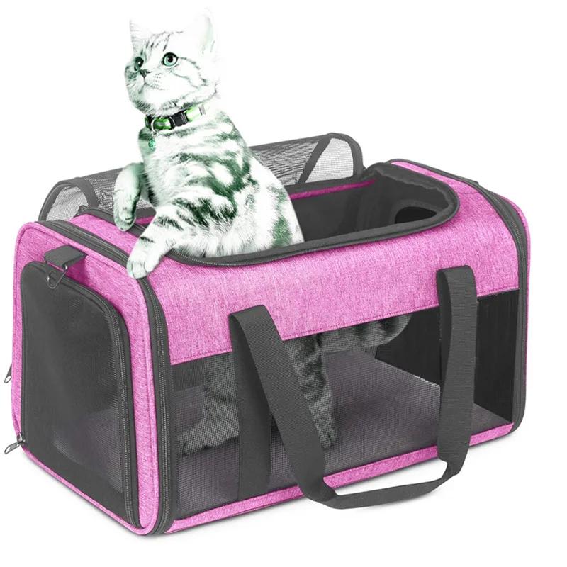 

Cat Bags Portable Dog Carrier Bag Mesh Breathable for Small Portable Folding Handbag Travel Pet Bag Transport Bag 43x28x28CM рожевий