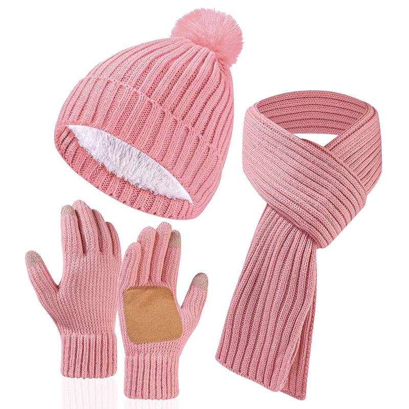 New Winter Warm Thicken Men Knitted Hat Women Scarf Scarf And Gloves Three Piece Plush Thermal Beanie Hats Casual Skullies Cap