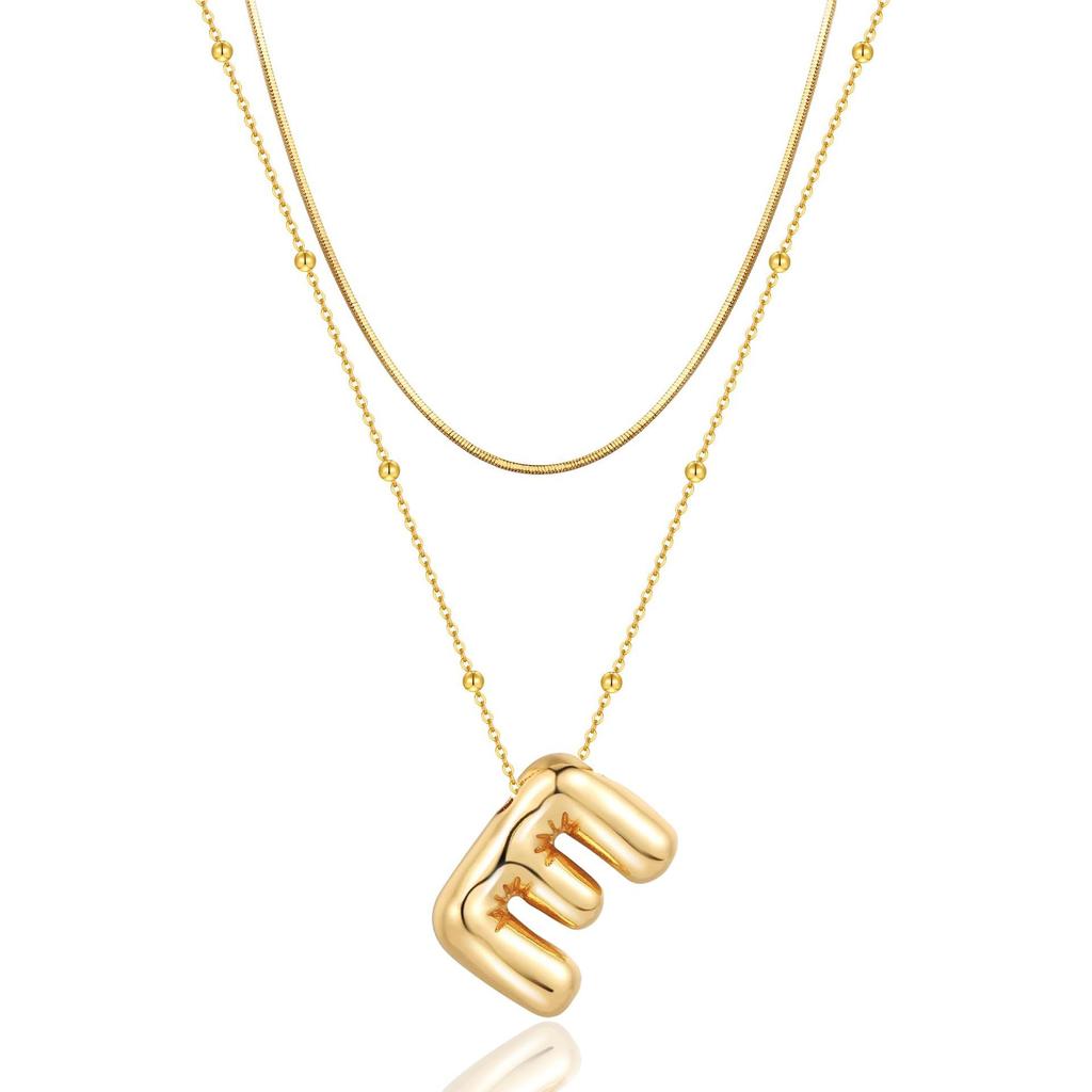 14K Double Round Snake Bone Chain Bead Chain Biscuit Balloon Letter Neck Chain Bubble Letter Foam Letter Necklace
