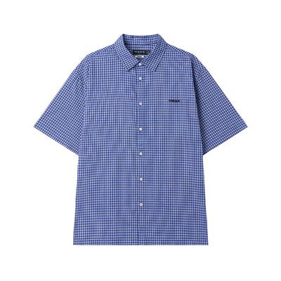 Men's Embroidered Checkered Lapel Short Sleeve Shirt