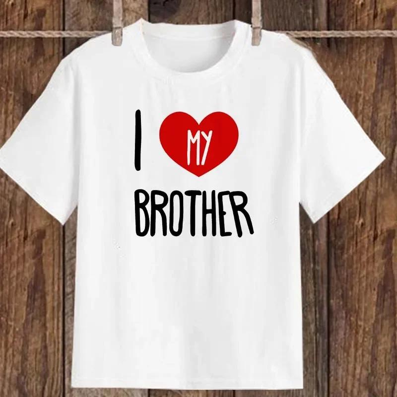 Summer Sibling Matching T-shirts 'I Love My Sister' 'I Love My Brother' Short Sleeve Kids T-Shirts for Boys And Girls