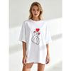 Übergroßes T-Shirt Schwarzes Herz Handgesten-Print Lässige Streetwear Sommer-Oberteil für Damen