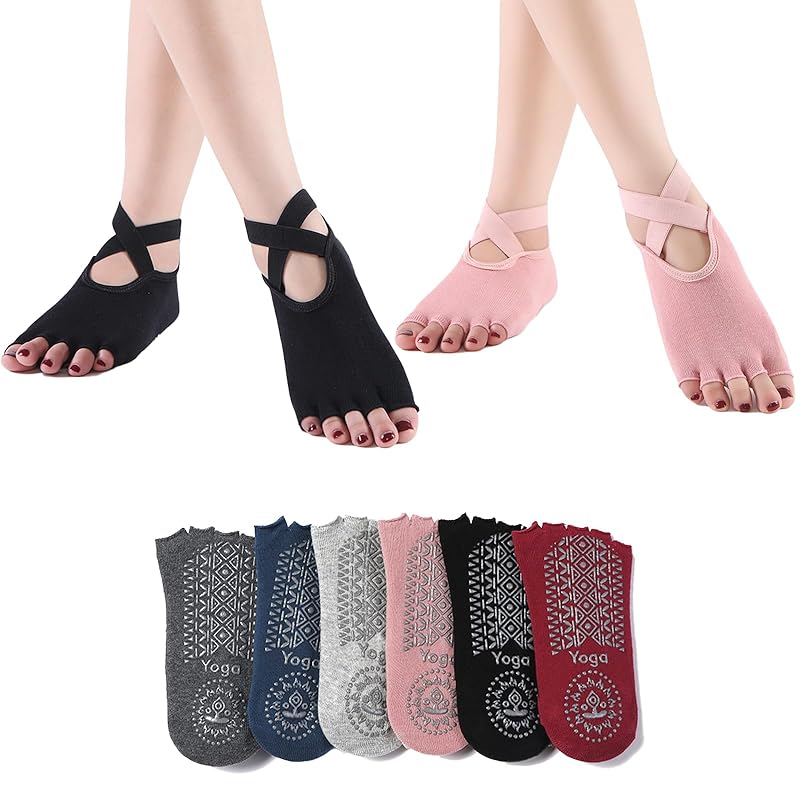 

[Amzbag] Pilates socks 5 fingers 3D anti-slip yoga socks grip socks no toes breathable Antibacterial and deodorizing quick drying Never fade Sweat