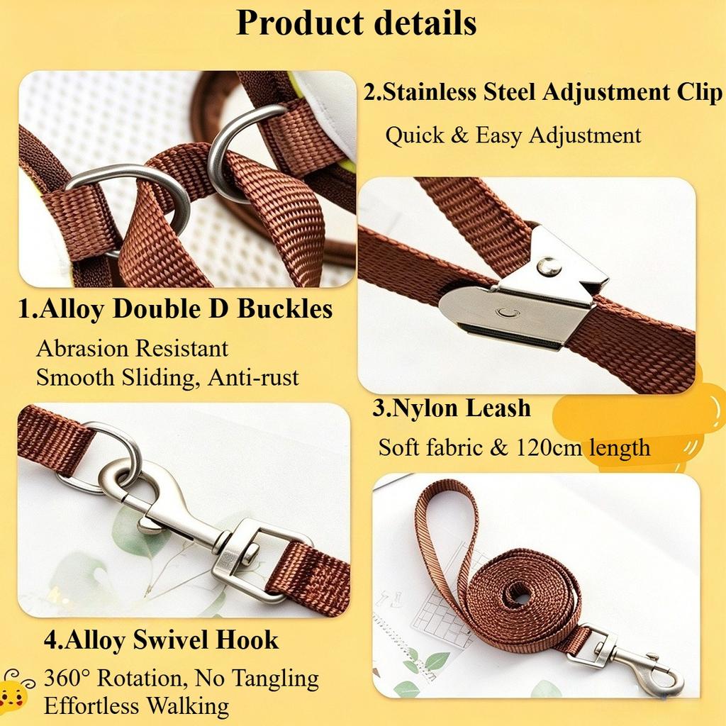 Cute Dog Bee Chest Harness And Leash Set For Small Cats Dogs Breathable Mesh With Wings Vest Harness Costume Style Kitten Puppy