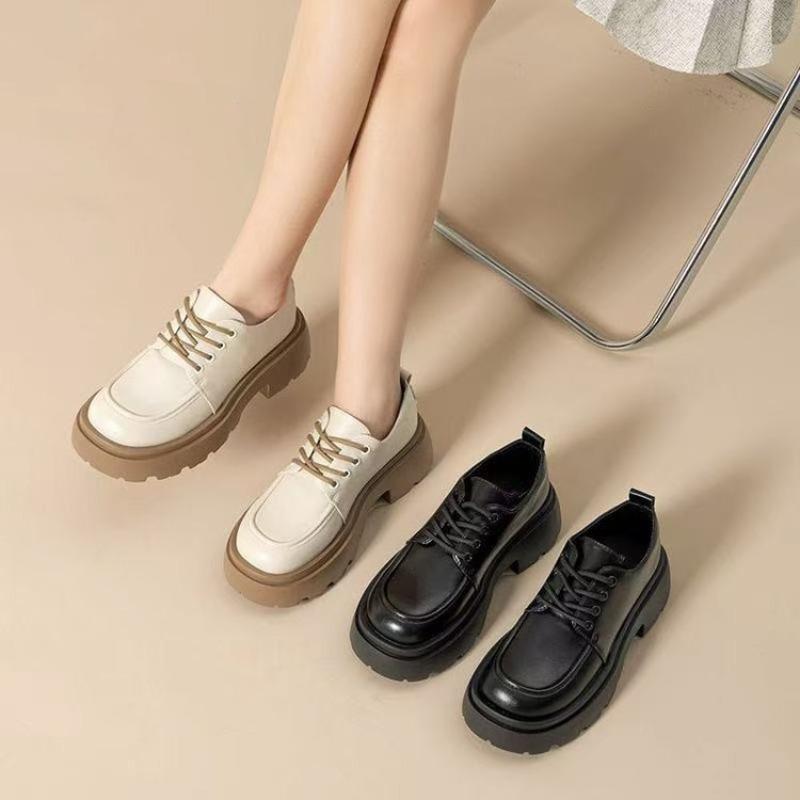 Fashion Trend Women's Autumn and Winter New Thick-soled Heightening Versatile Lace-up Velvet Small Leather Shoes