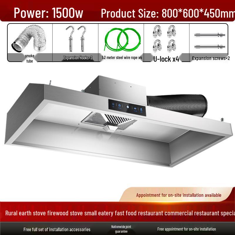 Commercial High-Suction Stainless Steel Range Hood for Restaurants with Wood-Fired Stove Purification