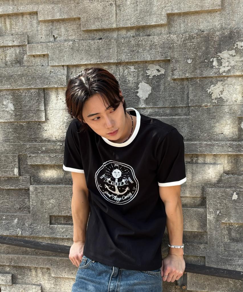 AMOU Anchor Ringer T-Shirts Black
