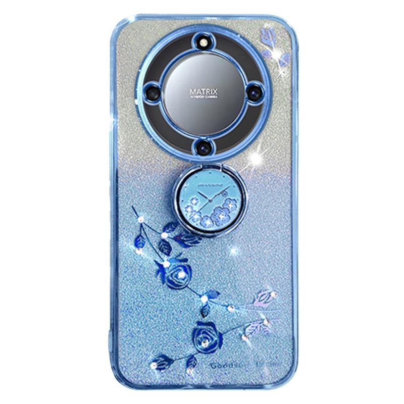 KADEM For Honor X40 5G/Magic5 Lite 5G/X9a 5G Flower Decor TPU Cover Glitter Phone Case Ring Kickstand Shell
