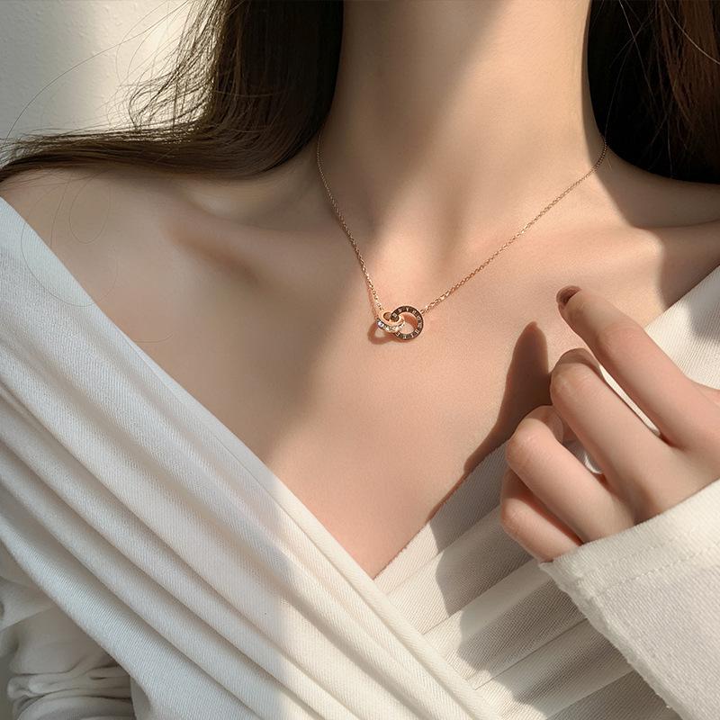 Women's Luxury Roman Numeral Double Ring Necklace Set