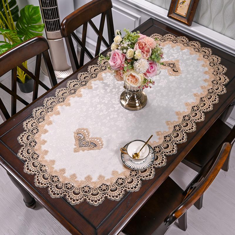 European Oval Living Room Table Mat Tea Table Dining Table Cloth Lace Edge Fabric Heat-resistant and Dustproof Tablecloth