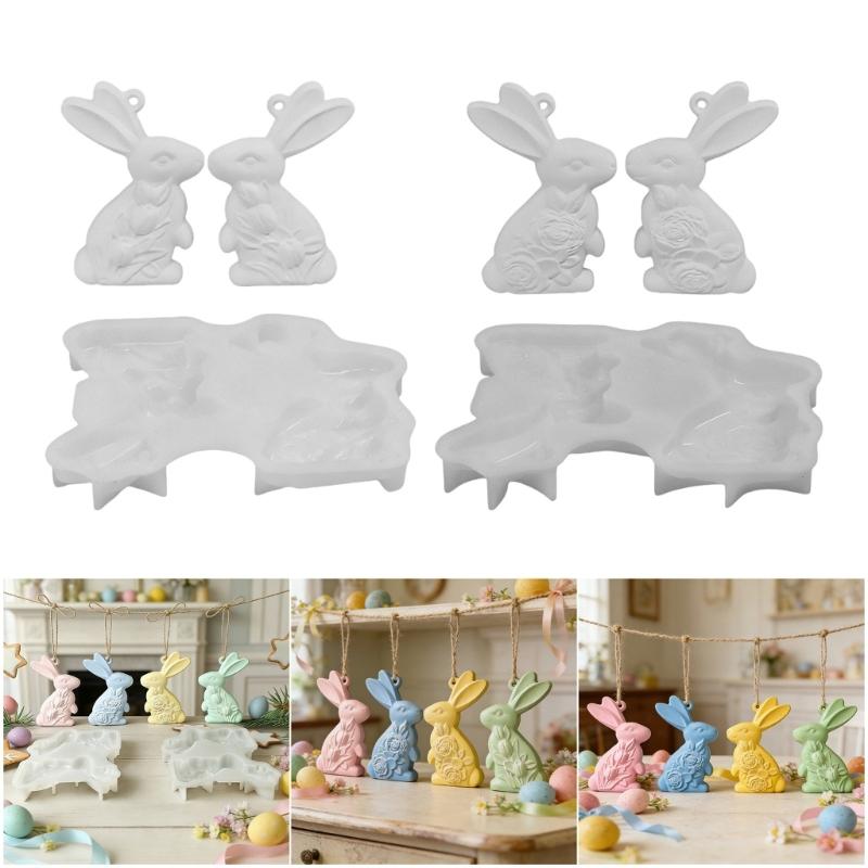 2PCS Safe Silicone Rabbit Molds Perfect For Chocolate And Resin Art Craft Easter Day Hanging Pendant Making Molding Tool