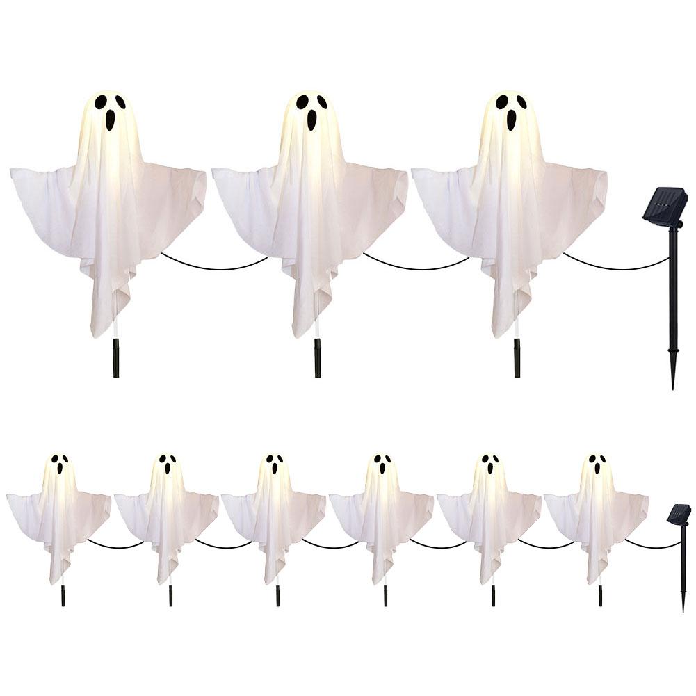 Halloween Ghost Decoration Lantern Solar Powered Spooky Cloth Ghosts Light White Flying Ghosts Lantern for Party Yard Lawn Decor