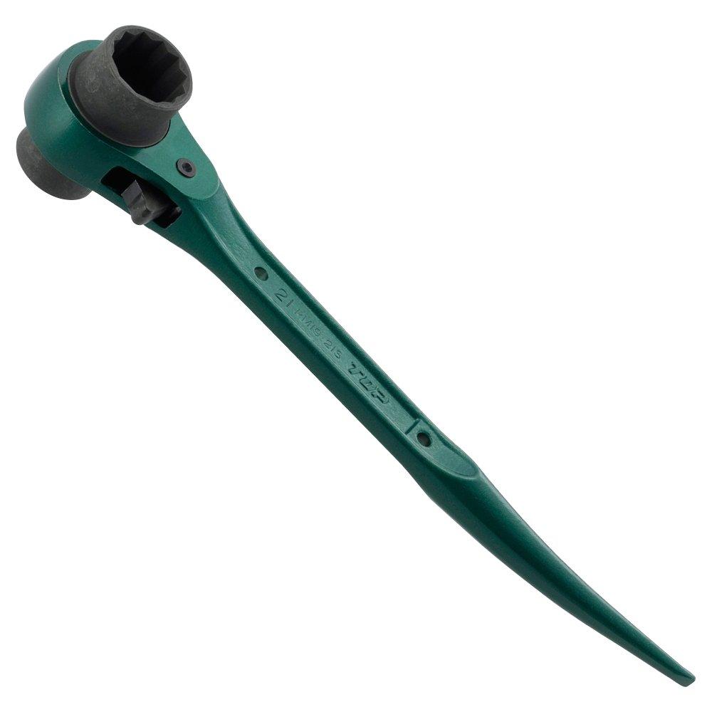 TOP Industrial Short Ratchet Curved Construction Made in Japan (TOP) Wrench, 19x21mm, Shank, Green, Tools, RM-19x21S, Tsubame-Sanjo,