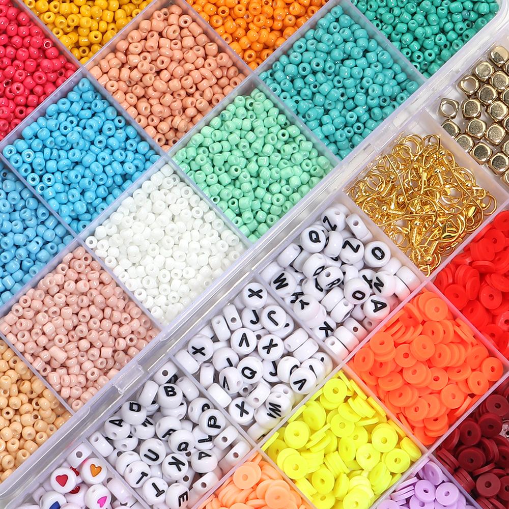 28/48 Grids Glass Beads Seed Beads Polymer Clay Beads Loose Spacer Beads Jewelry Making Kits DIY Necklace Bracelet Beads Kit