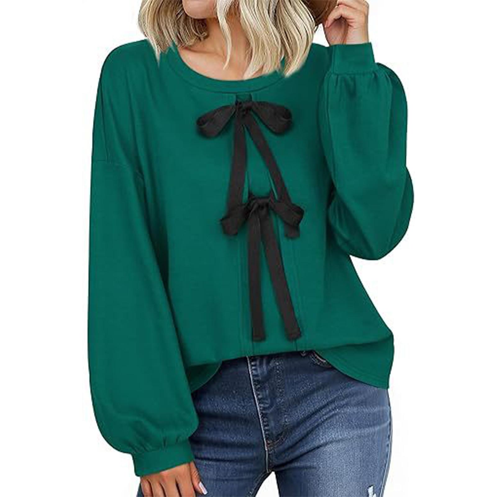 

Женская повседневная рубашка с круглым вырезом и коротким рукавом, эластичная завязка на боку L зелёный