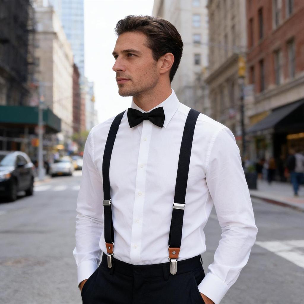 Unisex Bow Tie & Suspenders Set, 3 Clips Adjustable Elastic Braces for Casual & Formal Occasions