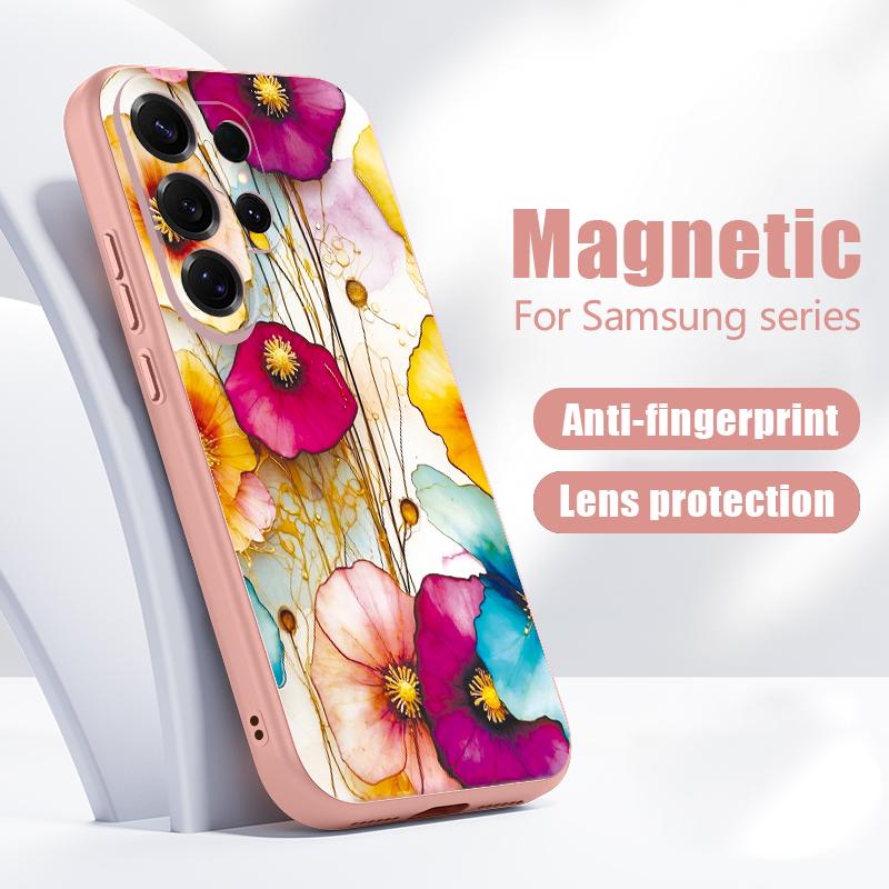 Ölgemälde Blumenmuster Magnetische Hülle Für Samsung S26 Ultra S25 Edge S24 FE S23 S22 Plus A54 A15 A35 A55 A16 A36 A56 A17 A37 A57 5G Mattes Cover
