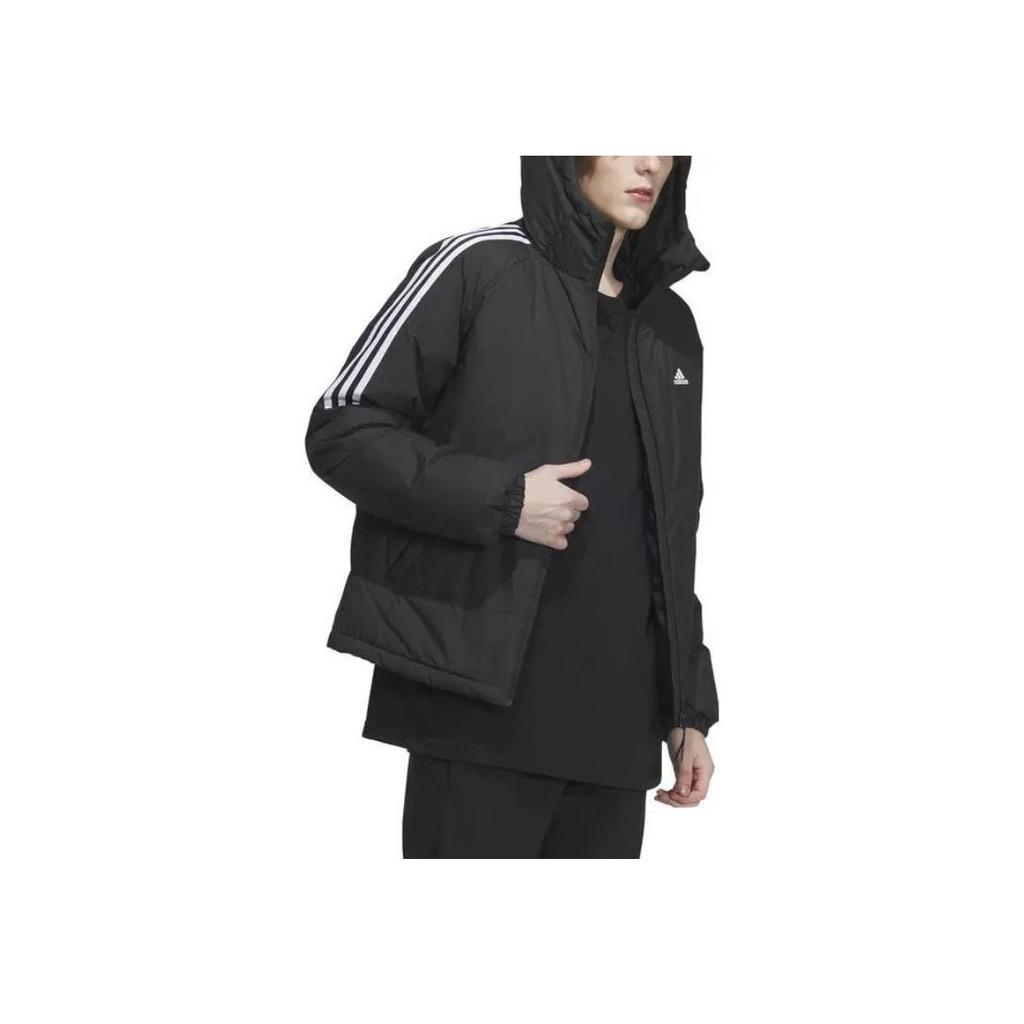 Adidas Sports Life Series 600 Puff Sleeve Stripe Warm Hooded Down Jacket Men Outerwear Black IT8730