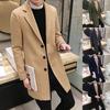 Men Formal Single Breasted Figuring Overcoat Long Wool Warm Jacket Outwear