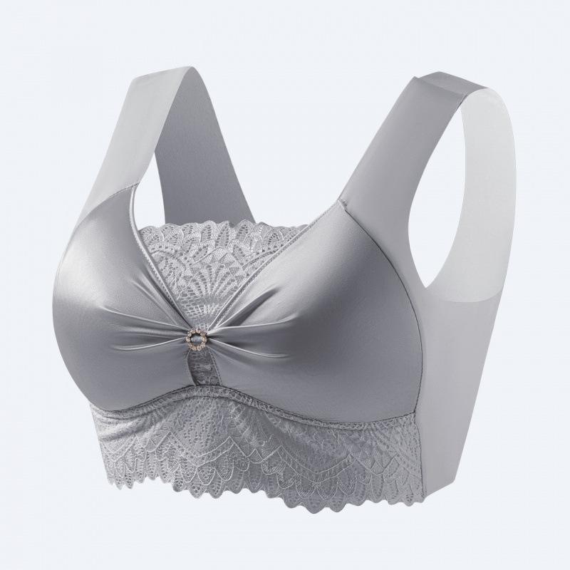 Seamless Lace Gathered Fixed Cup With Chest Pad No Underwire Vest Style Bra