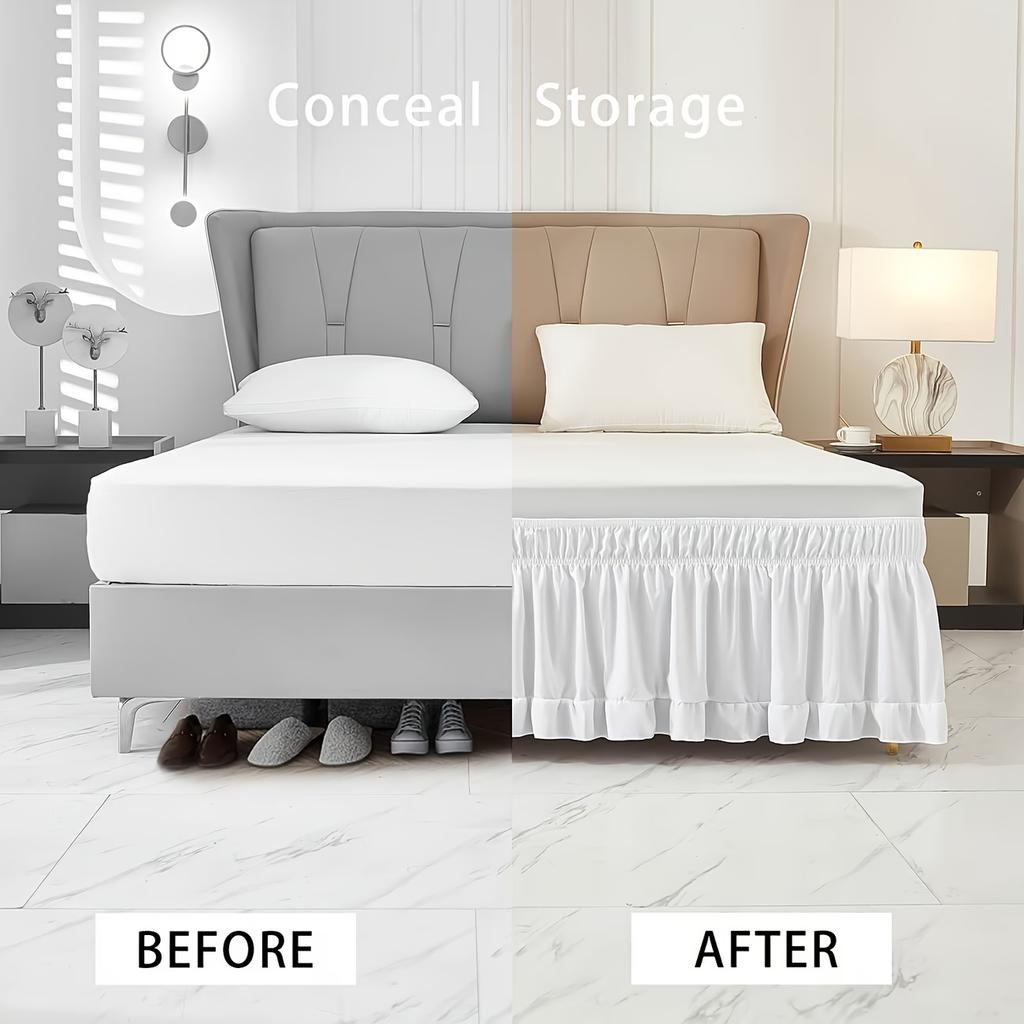 1PC 2m/78.74inch Solid Color Elastic Wrap Around Bed Skirt Wave Edge Fade Resistant Skin-Friendly for Home Hotel