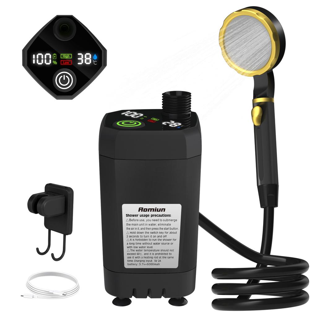 Camping Shower Pump RV Outdoor Shower Kit Camp Shower Intelligent Digital Display Adjustable Shower