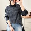 Plus Size Women's 2026 Spring Plaid Coat with Lace Collar Cardigan - Slimming Long Sleeve Shirt