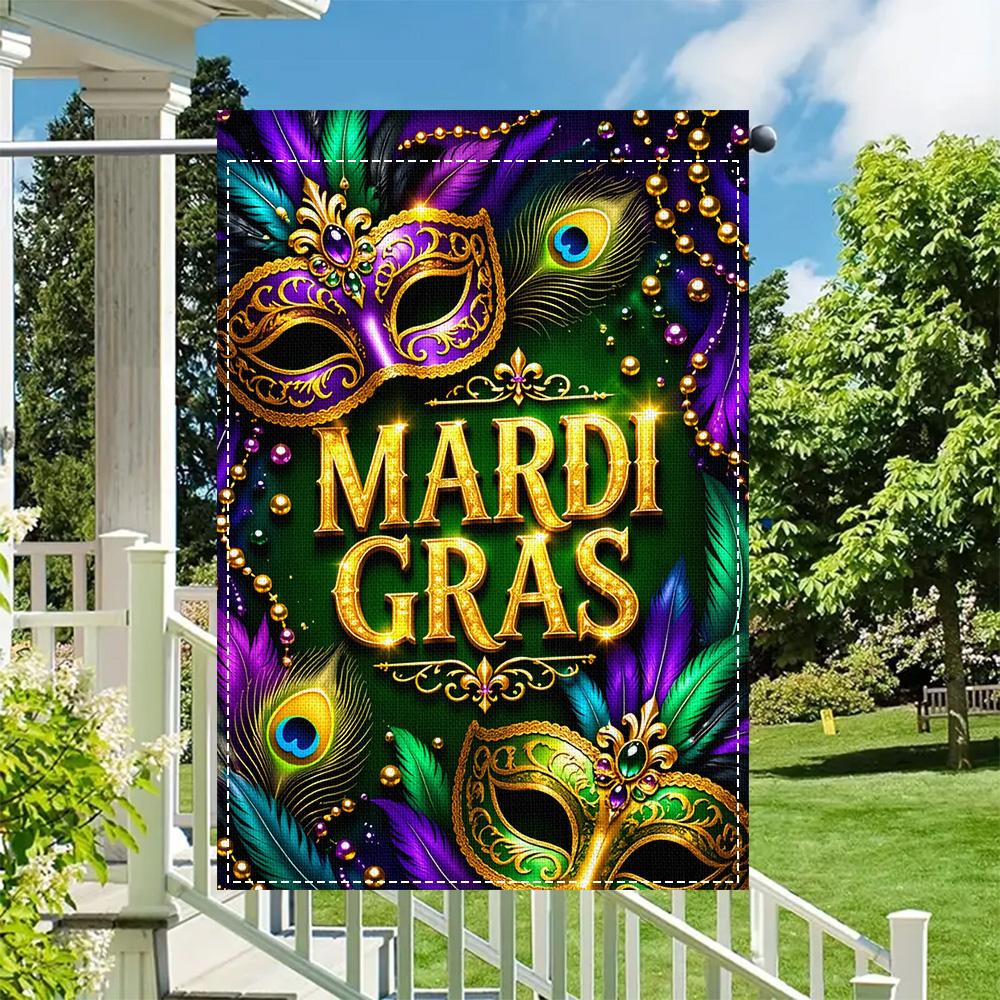 1pc Mardi Gras Masquerade Garden ag, double sided print, perfect for patio and outdoor carnival decorations (pole not included