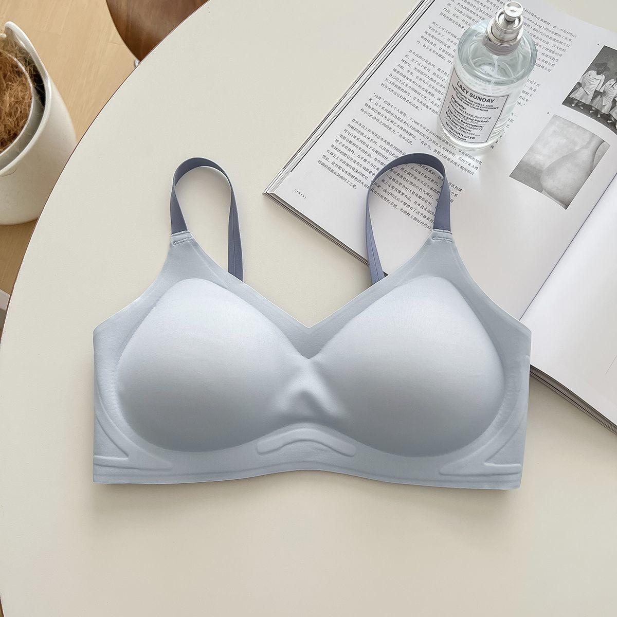 

Women s Semi-Fixed Seamless Bra Push-Up Anti-Drooping Comfortable Color Contrast Design Thin Wire-Free Underwear 32/70
