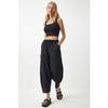 Women's Black Pocketed Linen Viscose Shalwar Trousers Cv00001