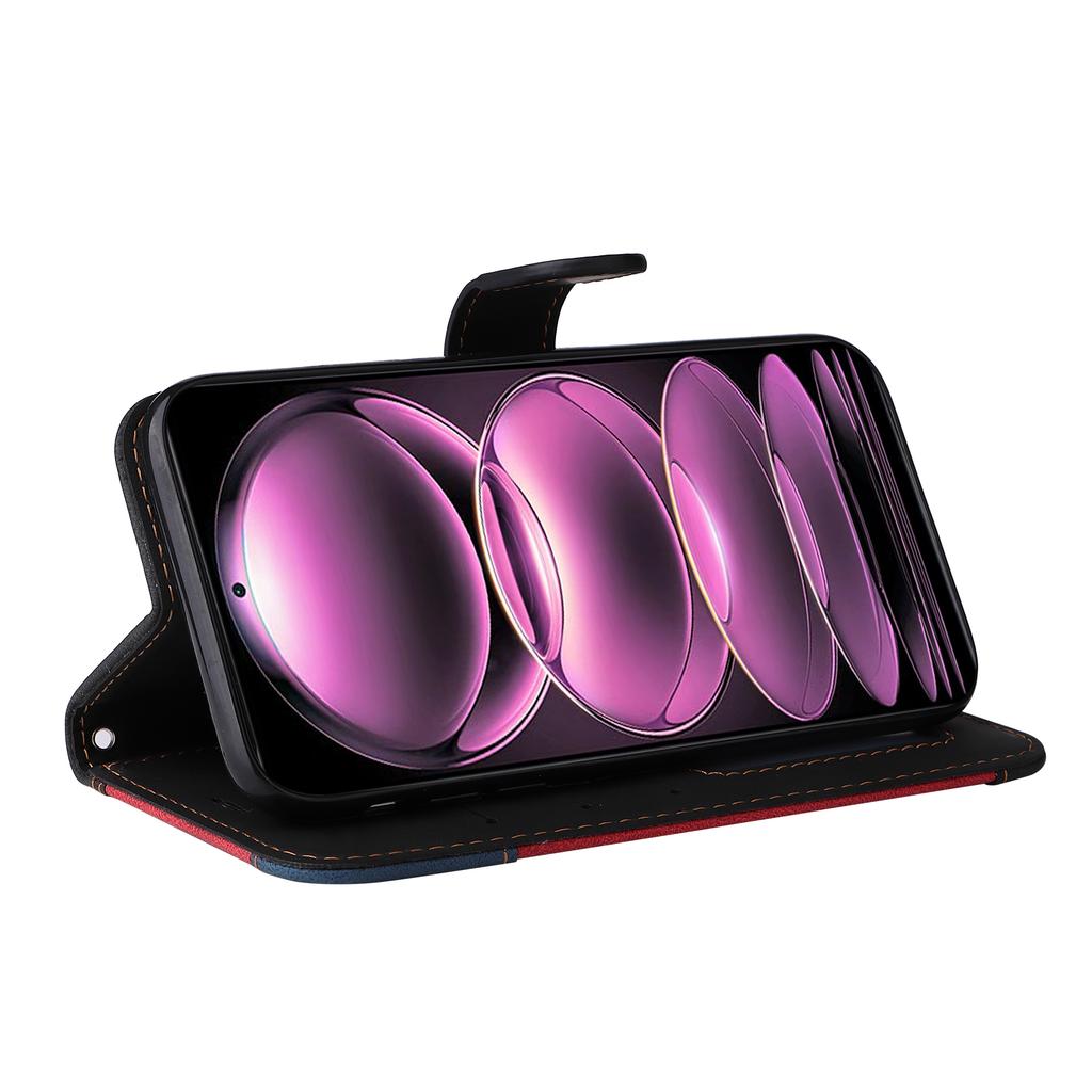 KT Series-5 for Xiaomi Redmi Note 12 Pro 5G/Note 12 Pro Speed 5G/Poco X5 Pro 5G Phone Wallet Case Tri-color Splicing Stand Cover with Strap