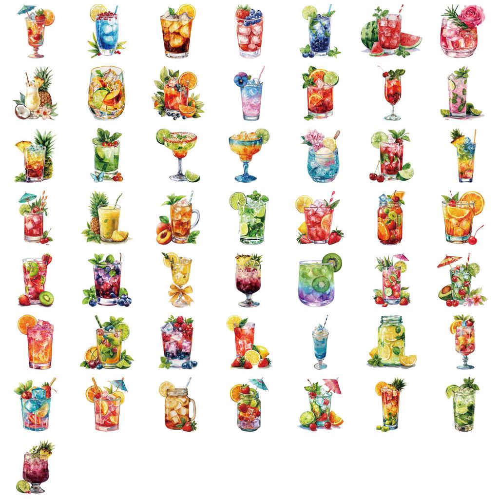 50pcs Creative Summer Beverages PET Transparent Material Stickers Handheld Account Material Decorative Decal