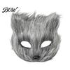 Soft Texture Fox Mask Long Fur White Half Face Mask, Halloween Masquerade Cosplay Adjustable Party Elegant Fairy for Ancient Style Photoshoot